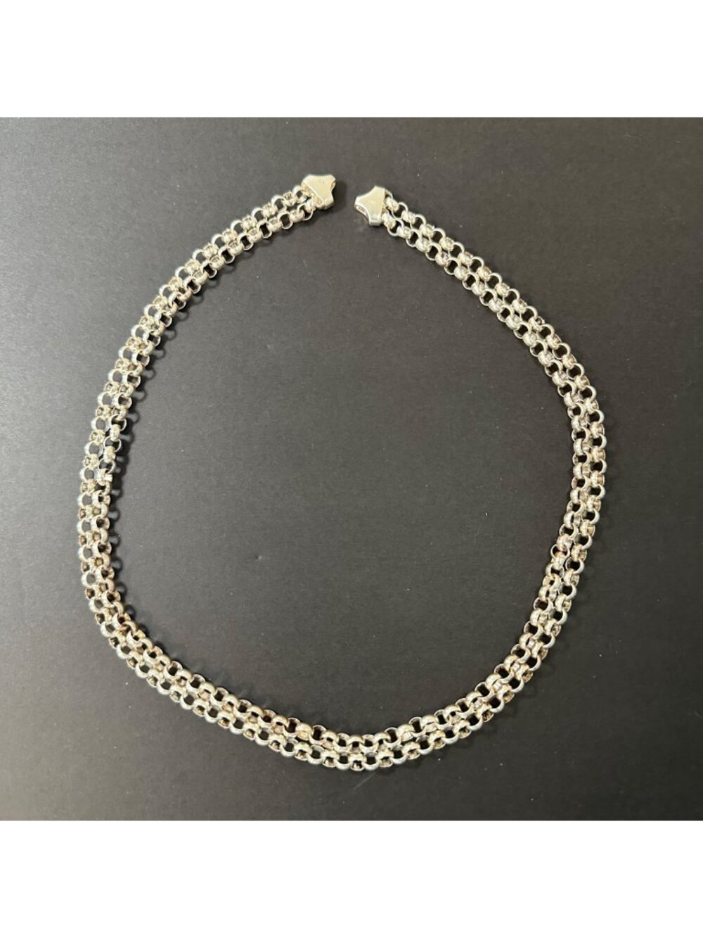 Sterling Silver Italy Double Strand Rolo Chain Necklace 59 Grams NEEDS CLASP